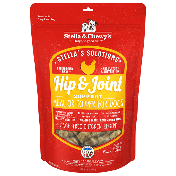Size:13 oz
,
Sale
Stella's Solutions Hip & Joint Support Meal or Topper for Dogs Packaging Front